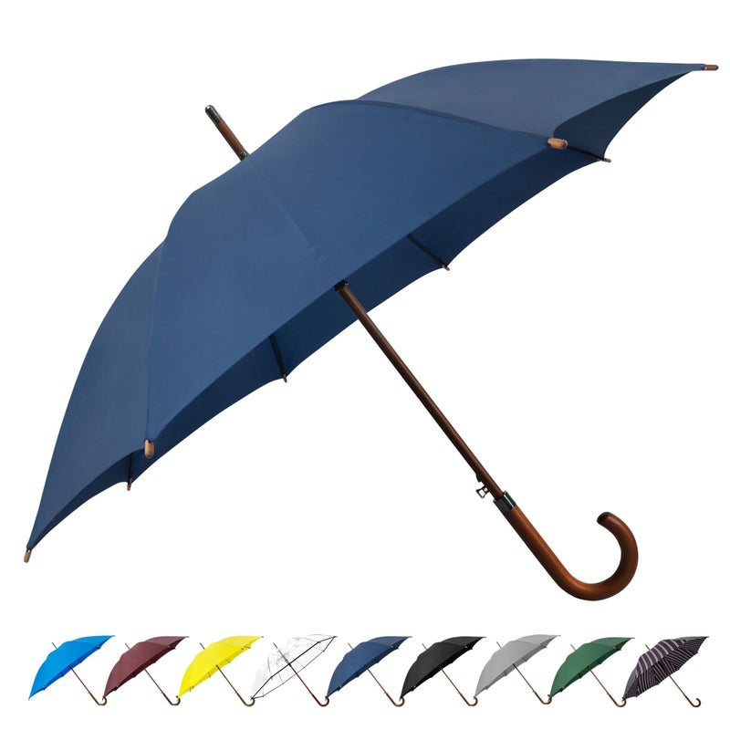SoulRain 48" Large Umbrella â€“Windproof Stick Umbrellas for Rain, Automatic Open, Vintage Cane Navy Blue big Umbrella with Classic Wooden Handle,Open for 2 Persons adult,for Women & Men(Navy Blue) - Image 1